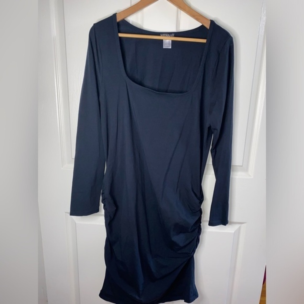 Venus Women’s 1X Black Long Sleeve Ruched Bodycon Dress, Everyday